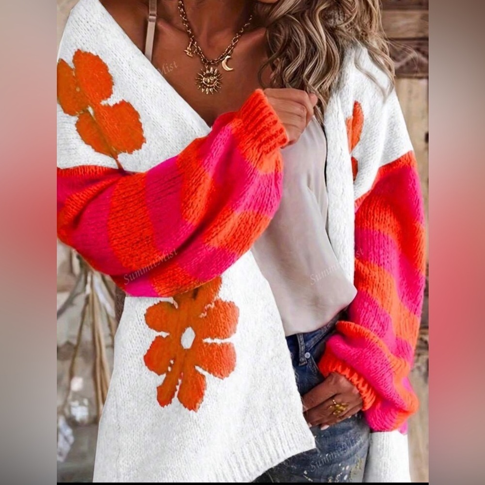 LAST ONE Colorful Floral Knit Cardigan